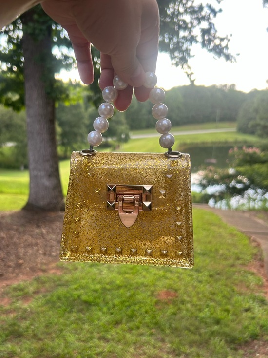 The Unbranded Brand Handbags - Gold Glitter Jelly Mini Top Handle Bag with Faux Pearl Handle